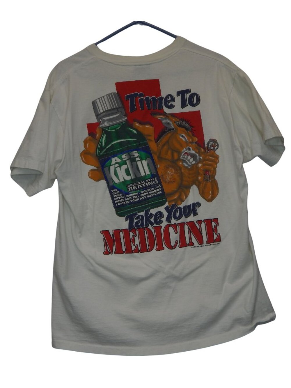 Vintage Ass Kickin Time To Take Your Medicine Graphic Tee - White - Size Large